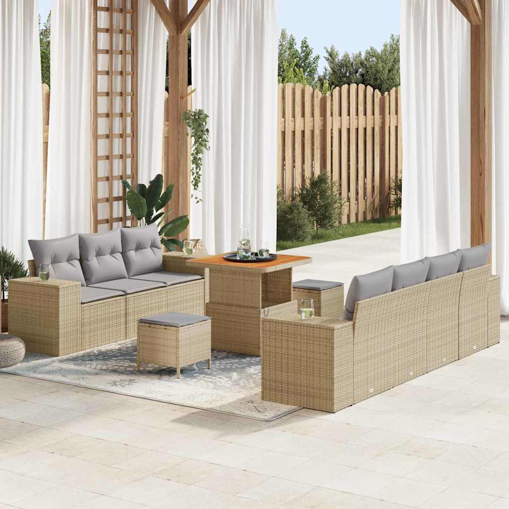 Havesofa Sæt 10 stk. 9-Antal sæder Beige og lys grå Poly Rattan