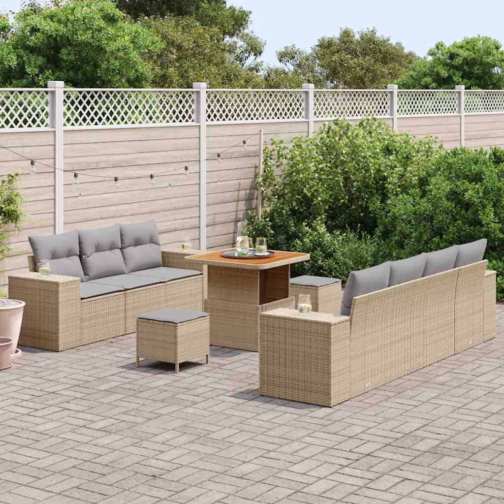 Havesofa Sæt 10 stk. 9-Antal sæder Beige og lys grå Poly Rattan