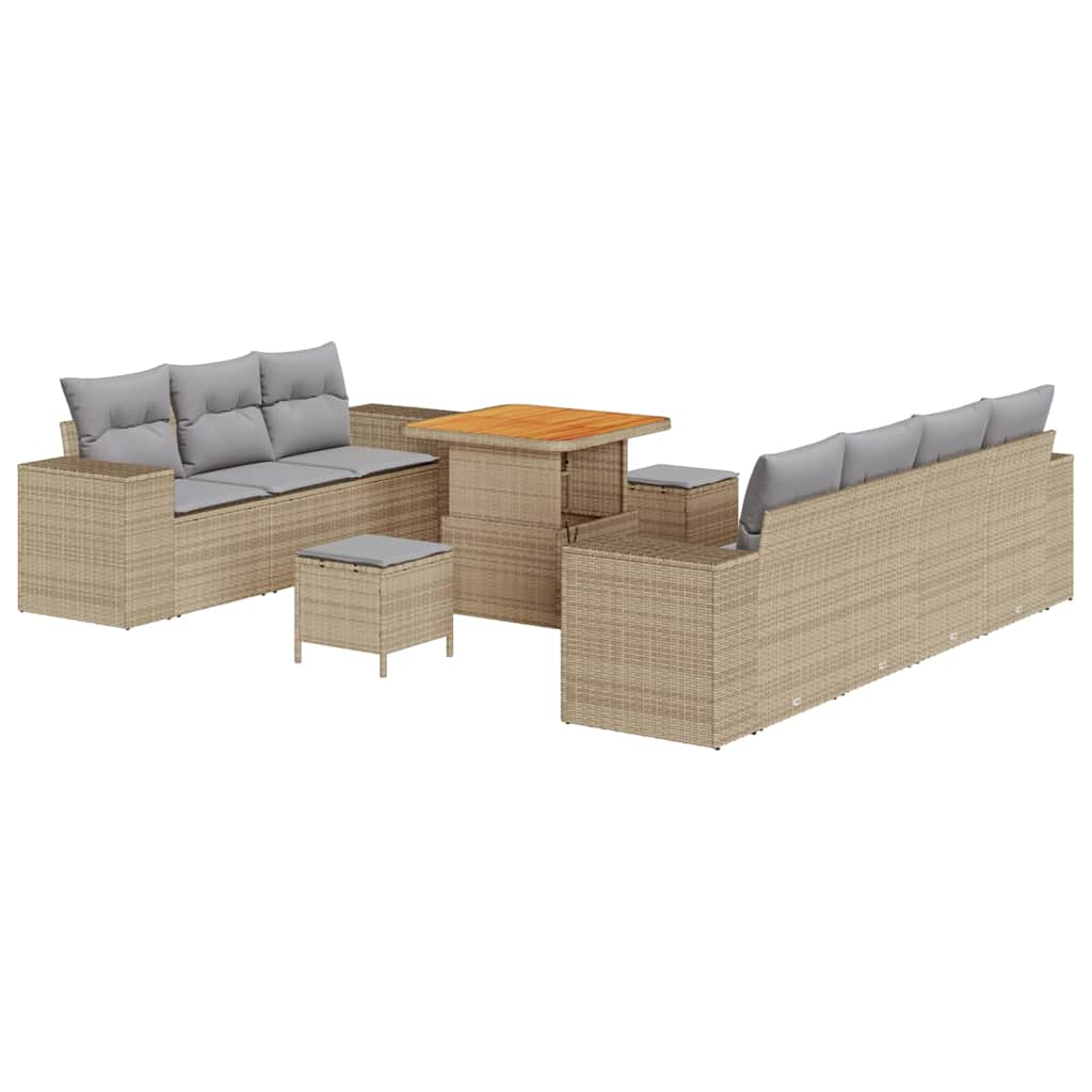 Havesofa Sæt 10 stk. 9-Antal sæder Beige og lys grå Poly Rattan