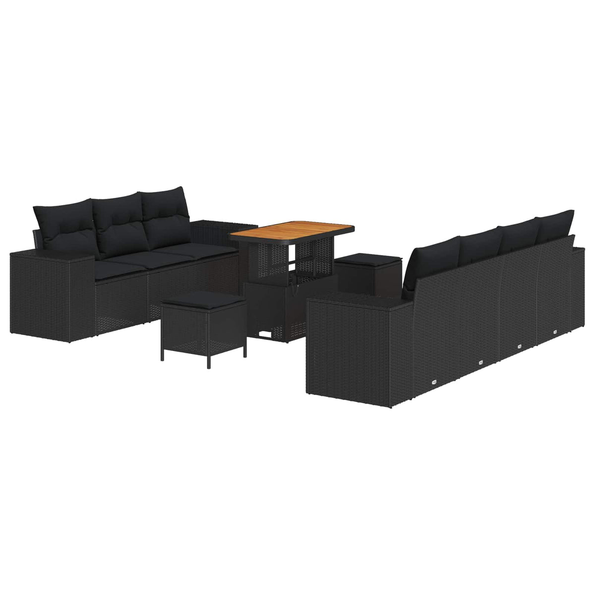 Havesofa Sæt 10 stk. 9-Antal sæder Sort Poly Rattan