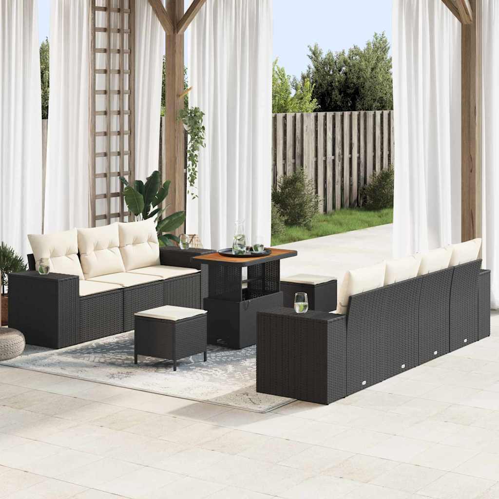 Havesofa Sæt 10 stk. 9-Antal sæder Sort og Cream Poly Rattan
