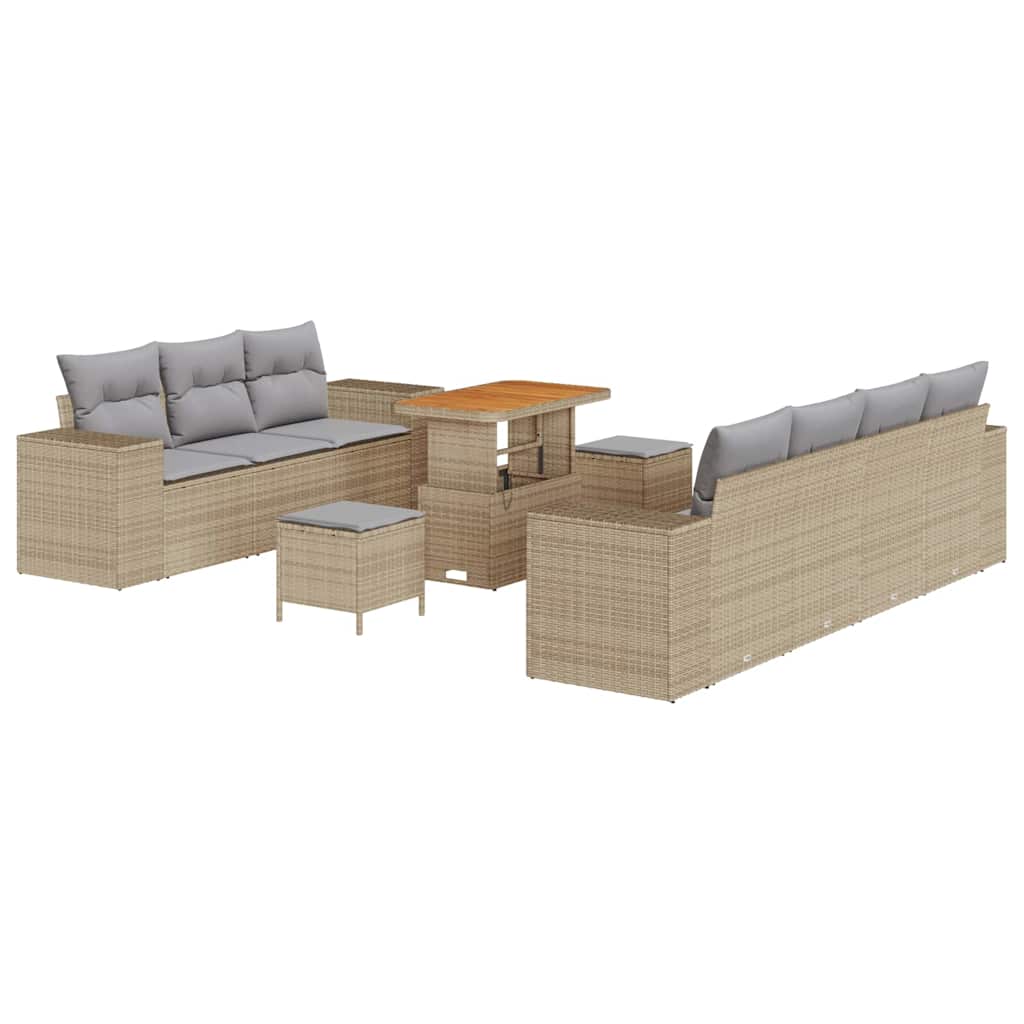 Havesofa Sæt 10 stk. 9-Antal sæder Beige og lys grå Poly Rattan