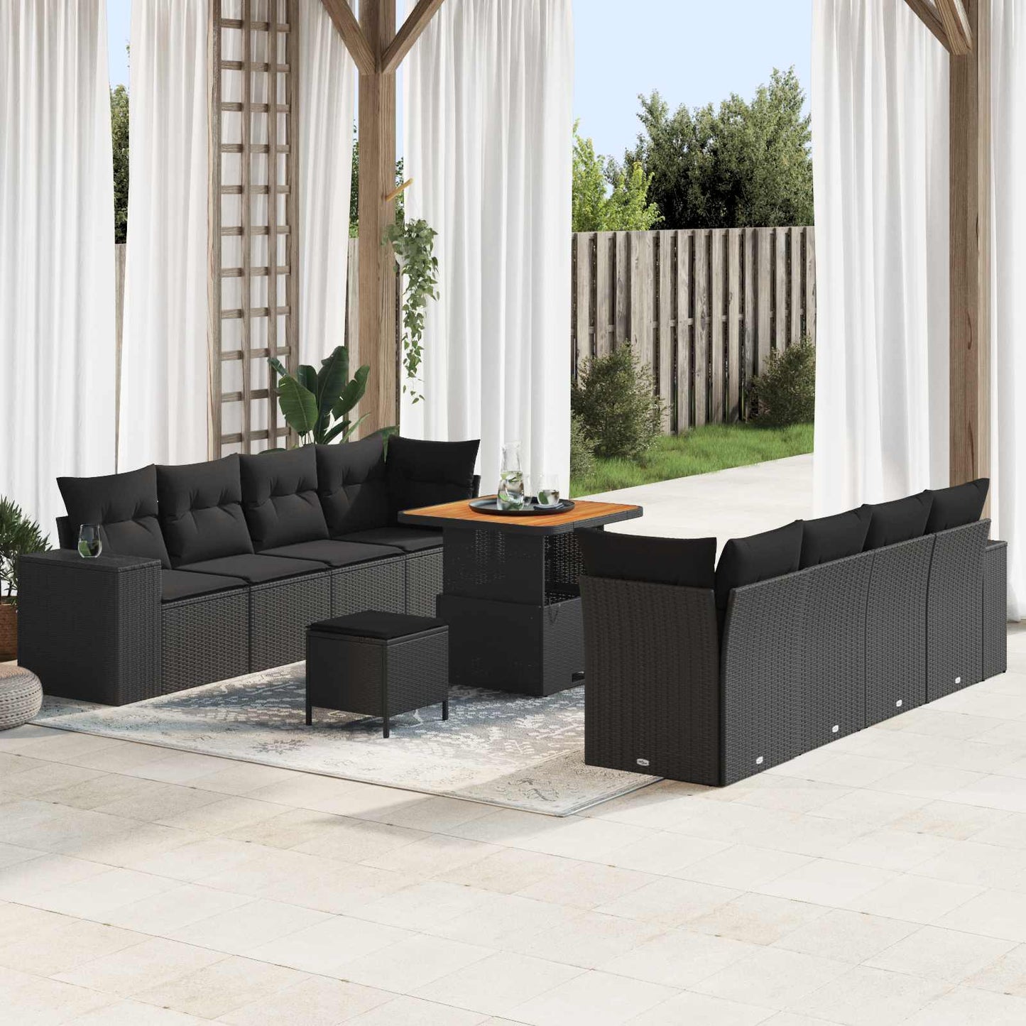 Havesofa Sæt Sort polyrattan