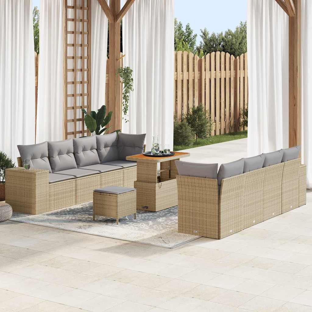 Havesofa Sæt Beige og lys grå polyrattan