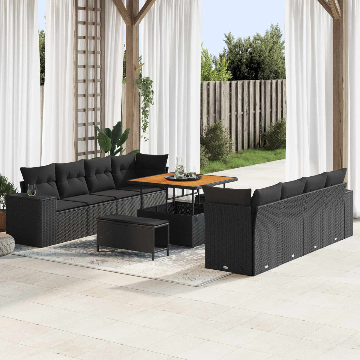 Havesofa Sæt Sort polyrattan