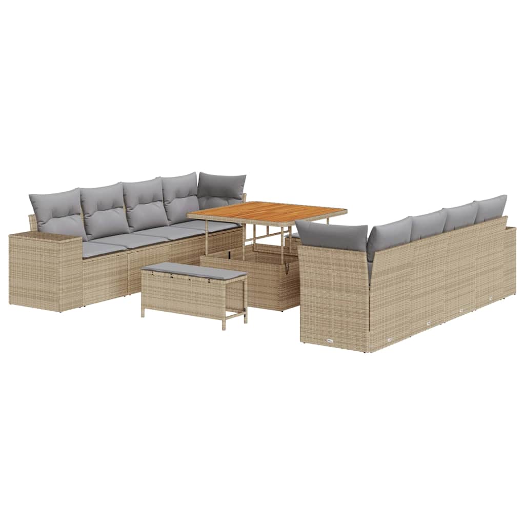 Havesofa Sæt Beige og lys grå polyrattan