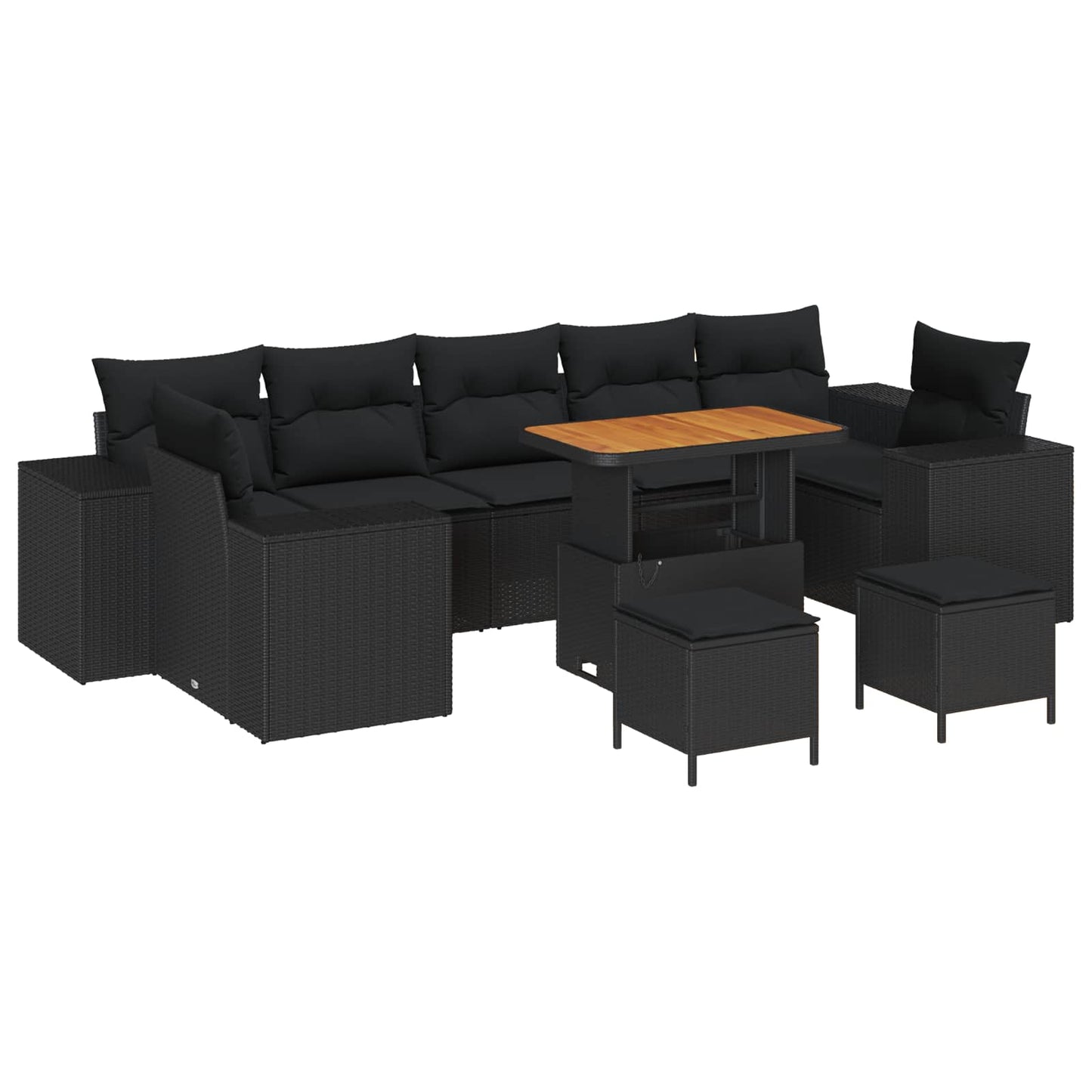 Havesofa Sæt 10 stk. 9-Antal sæder Sort polyrattan