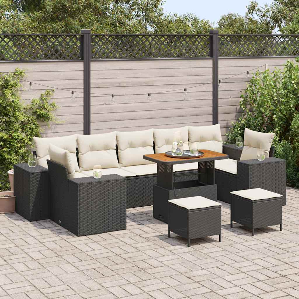 Havesofa Sæt 10 stk. 9-Antal sæder Sort og Cream polyrattan
