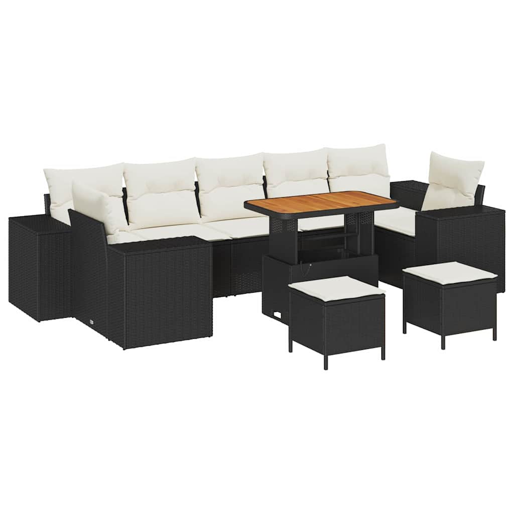 Havesofa Sæt 10 stk. 9-Antal sæder Sort og Cream polyrattan