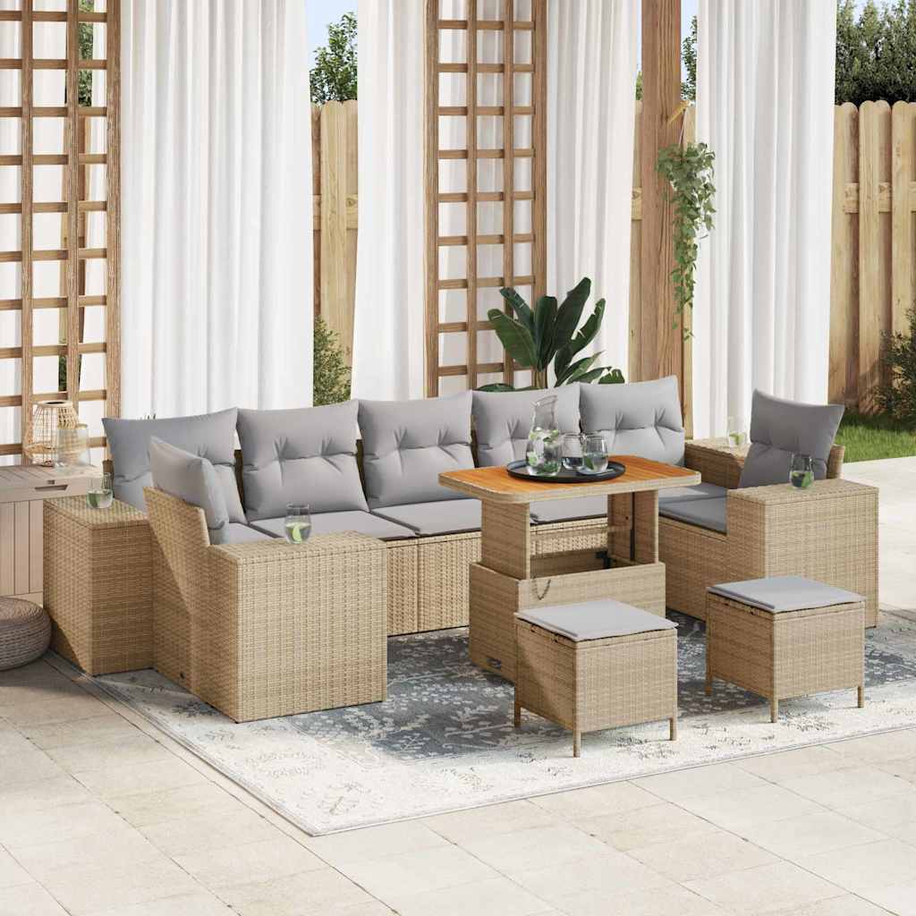 Havesofa Sæt 10 stk. 9-Antal sæder Beige og lys grå polyrattan