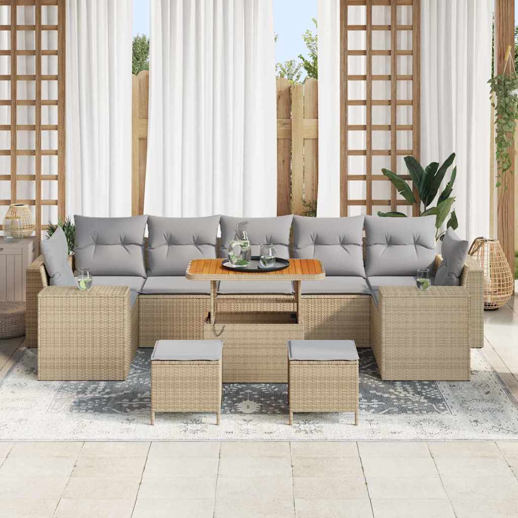 Havesofa Sæt 10 stk. 9-Antal sæder Beige og lys grå polyrattan