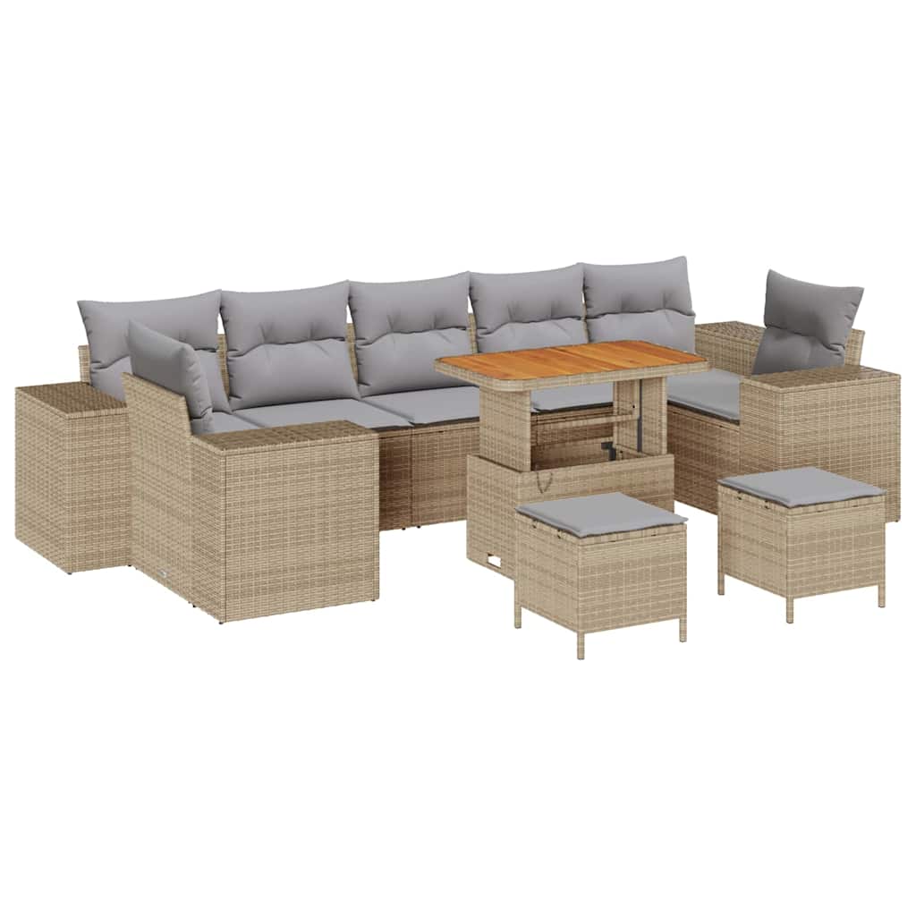Havesofa Sæt 10 stk. 9-Antal sæder Beige og lys grå polyrattan
