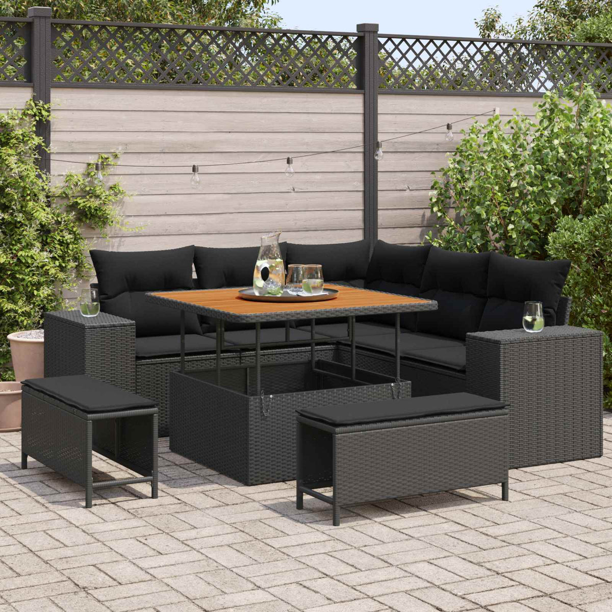 Havesofa Sæt 8 stk. 7-Antal sæder Sort polyrattan
