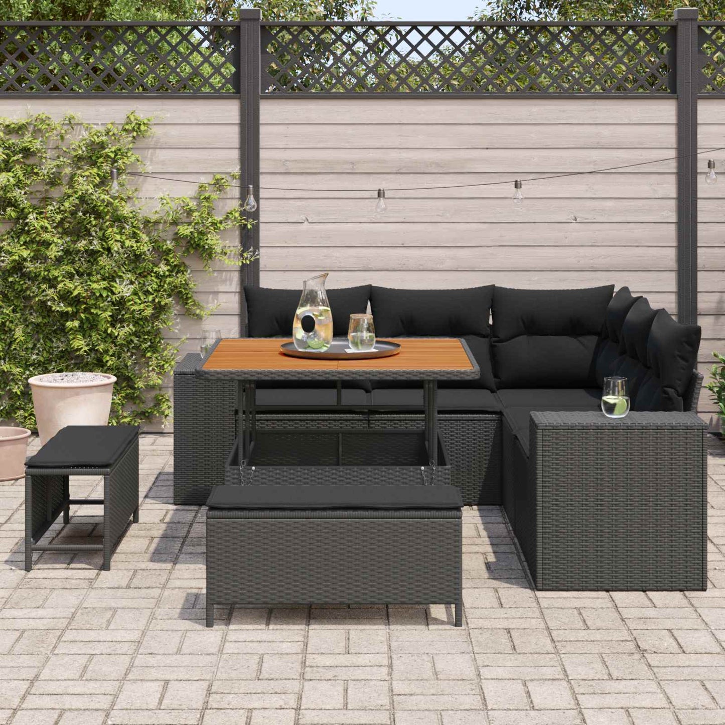 Havesofa Sæt 8 stk. 7-Antal sæder Sort polyrattan