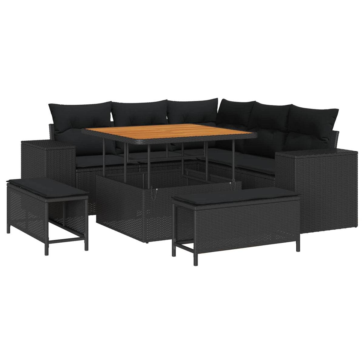 Havesofa Sæt 8 stk. 7-Antal sæder Sort polyrattan