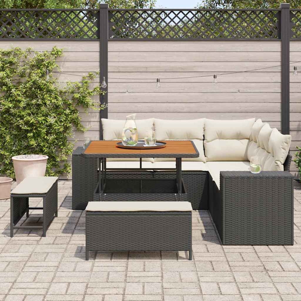 Havesofa Sæt 8 stk. 7-Antal sæder Sort og Cream polyrattan
