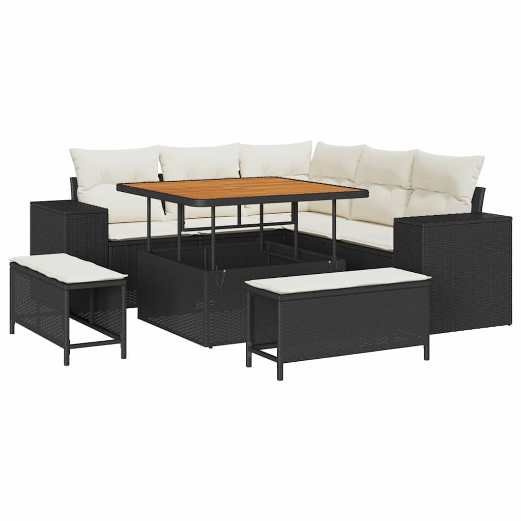 Havesofa Sæt 8 stk. 7-Antal sæder Sort og Cream polyrattan