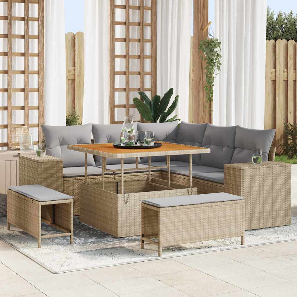 Havesofa Sæt 8 stk. 7-Antal sæder Beige og lys grå polyrattan