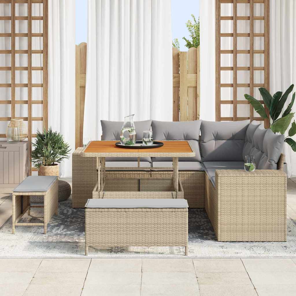 Havesofa Sæt 8 stk. 7-Antal sæder Beige og lys grå polyrattan
