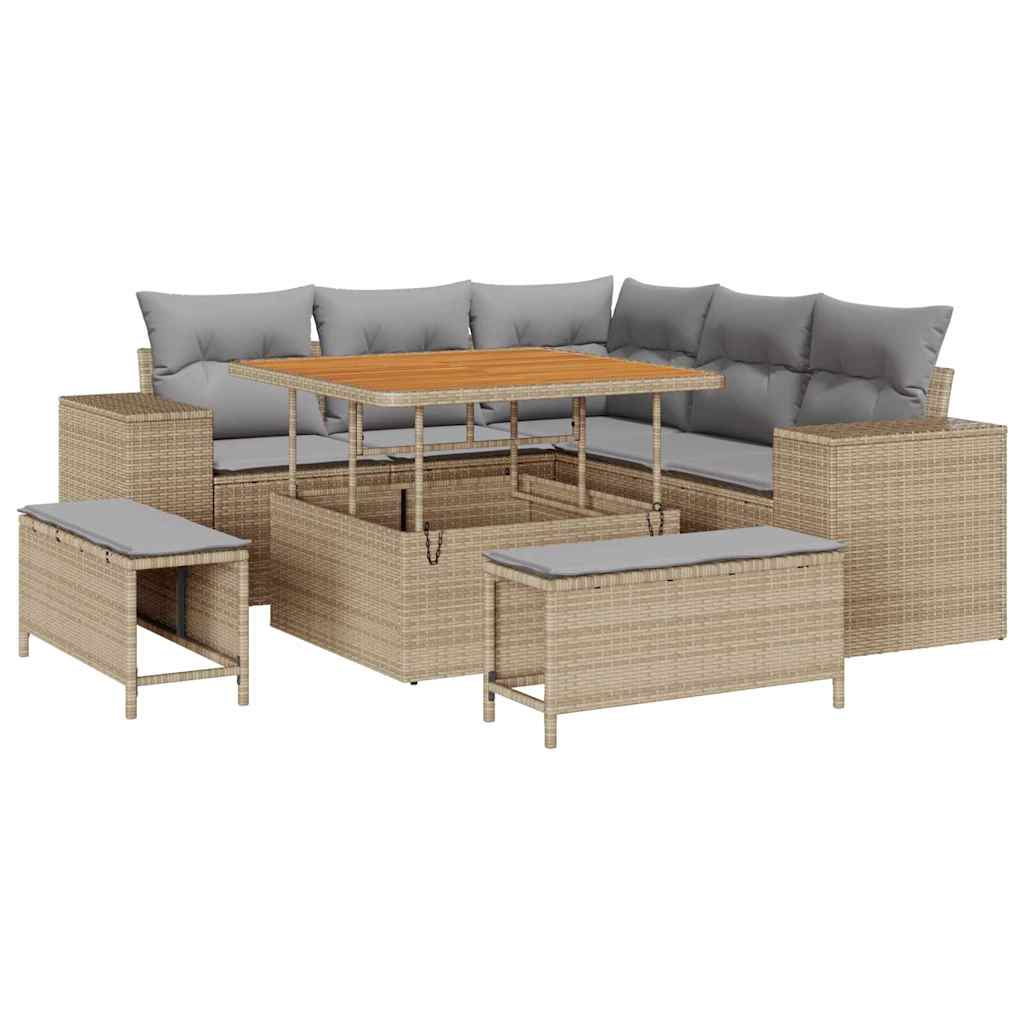 Havesofa Sæt 8 stk. 7-Antal sæder Beige og lys grå polyrattan