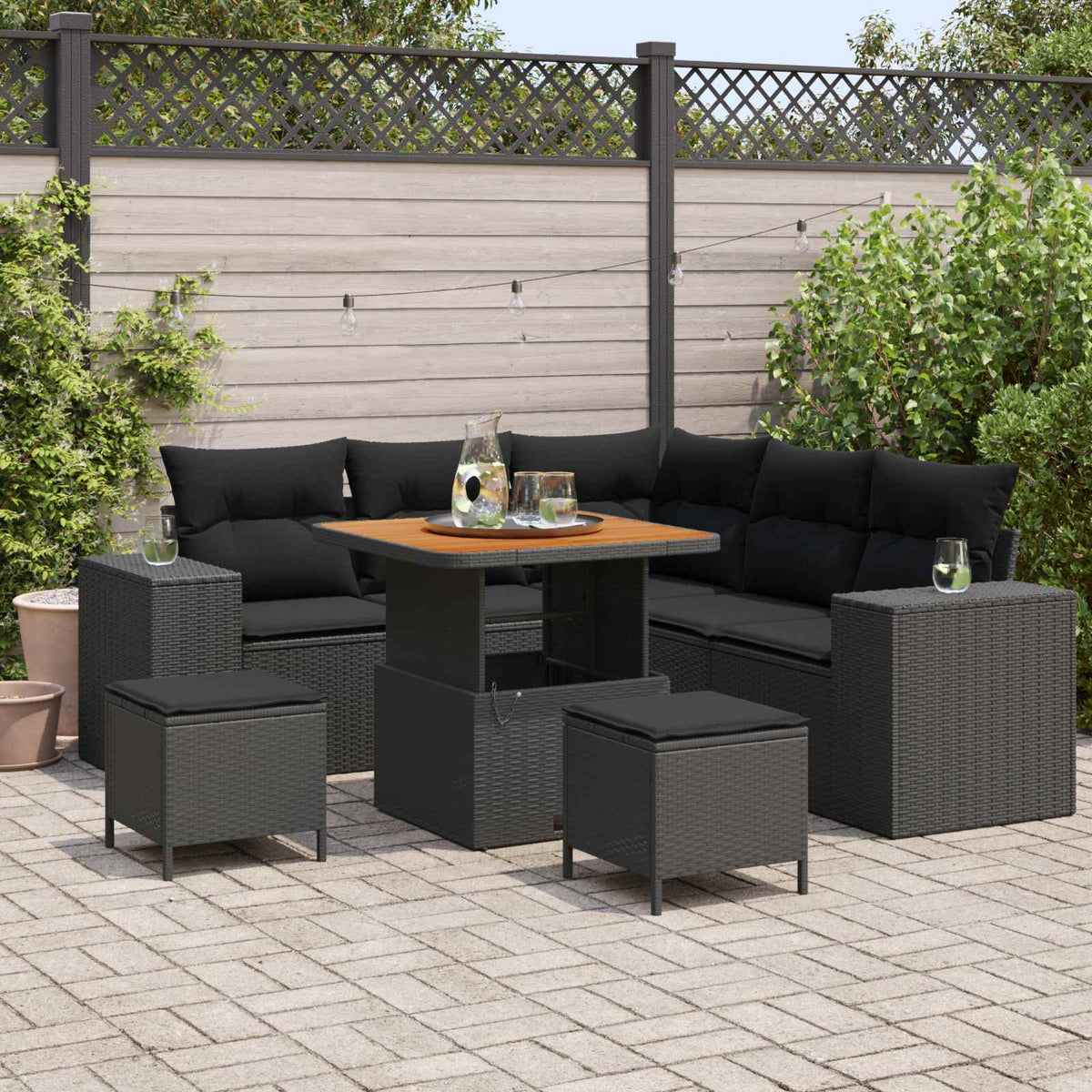 Havesofa Sæt 8 stk. 7-Antal sæder Sort polyrattan