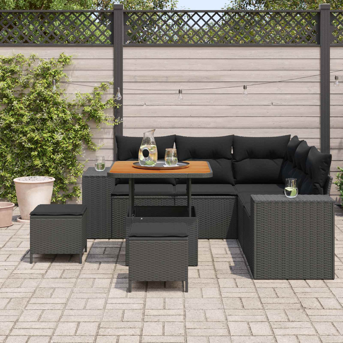 Havesofa Sæt 8 stk. 7-Antal sæder Sort polyrattan
