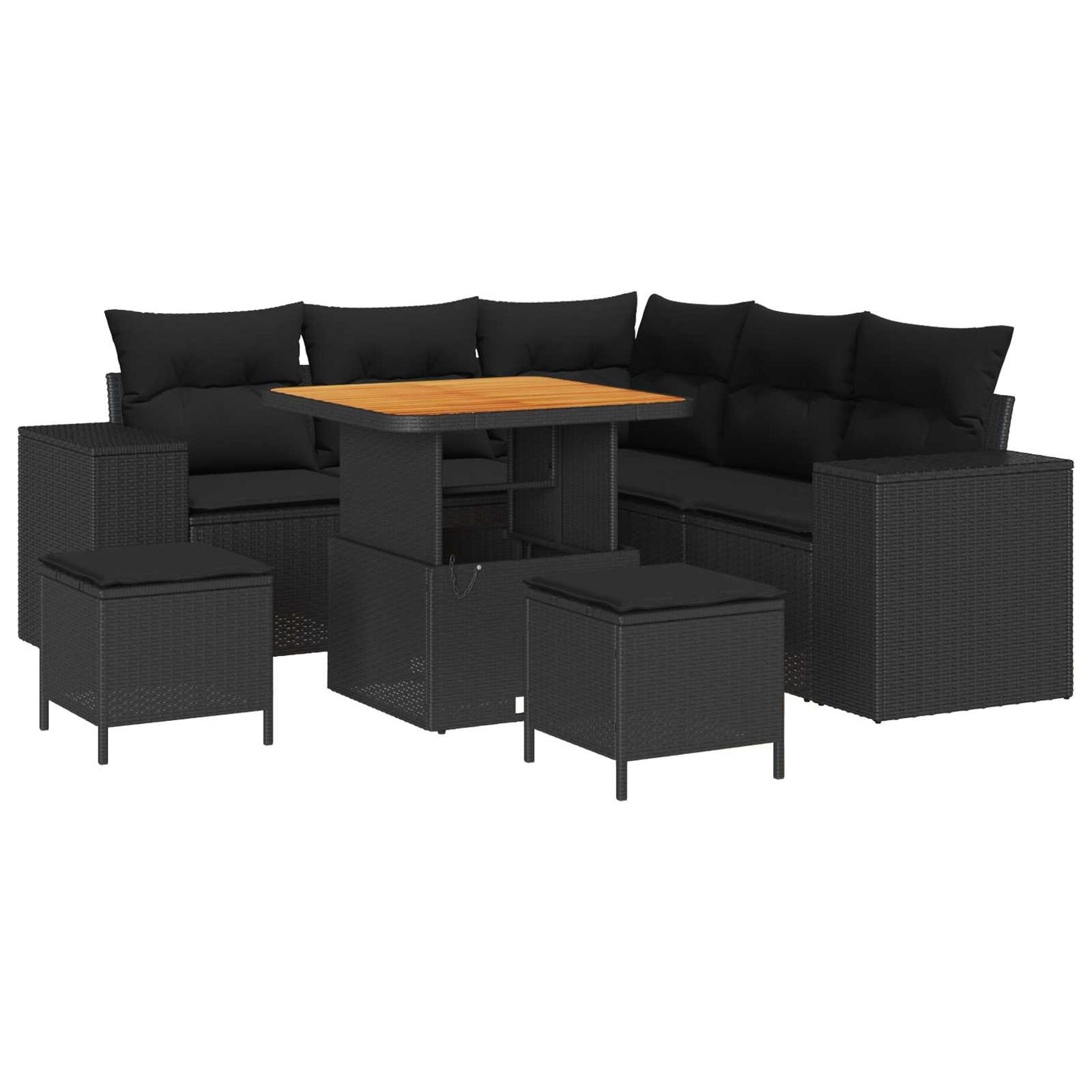 Havesofa Sæt 8 stk. 7-Antal sæder Sort polyrattan
