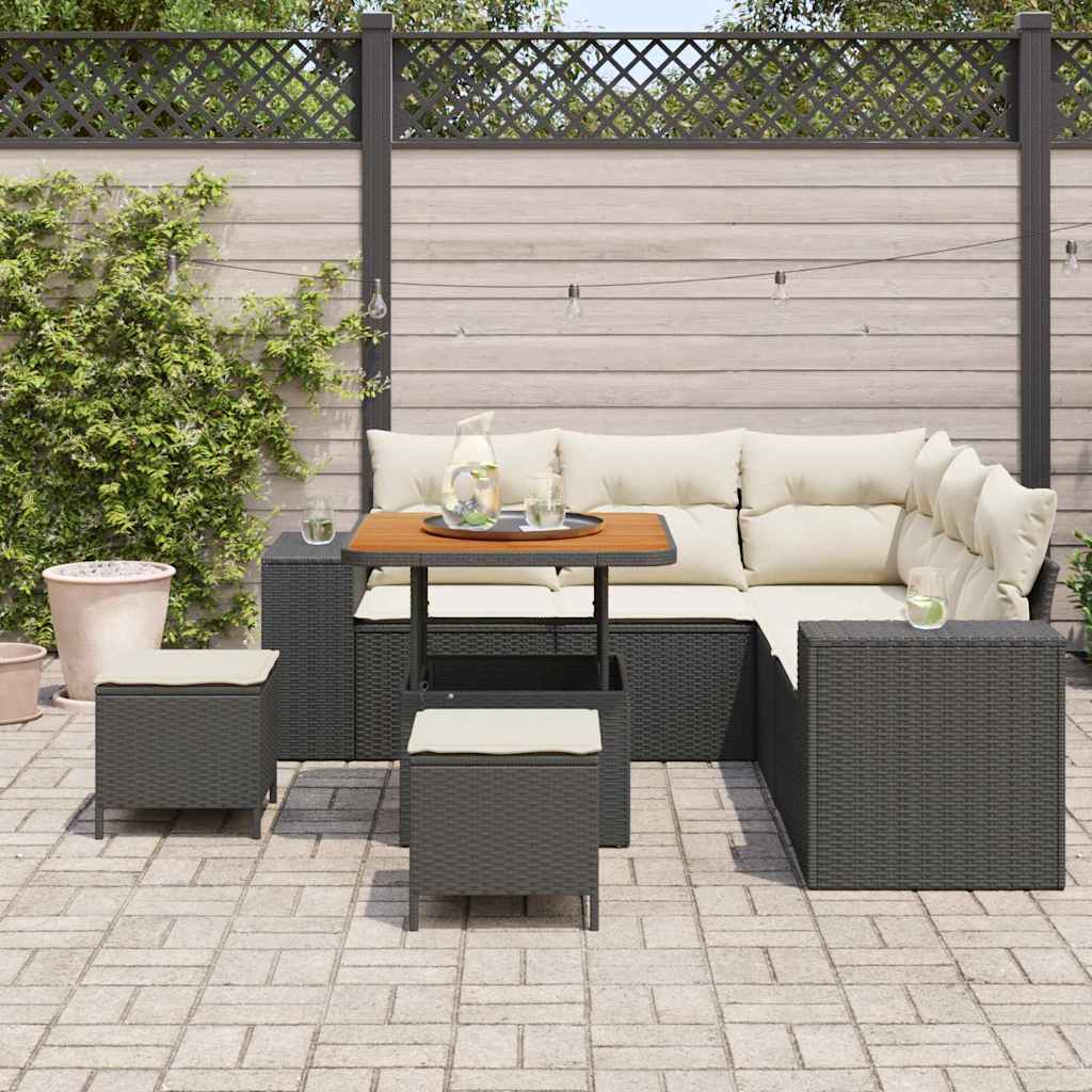 Havesofa Sæt 8 stk. 7-Antal sæder Sort og Cream polyrattan