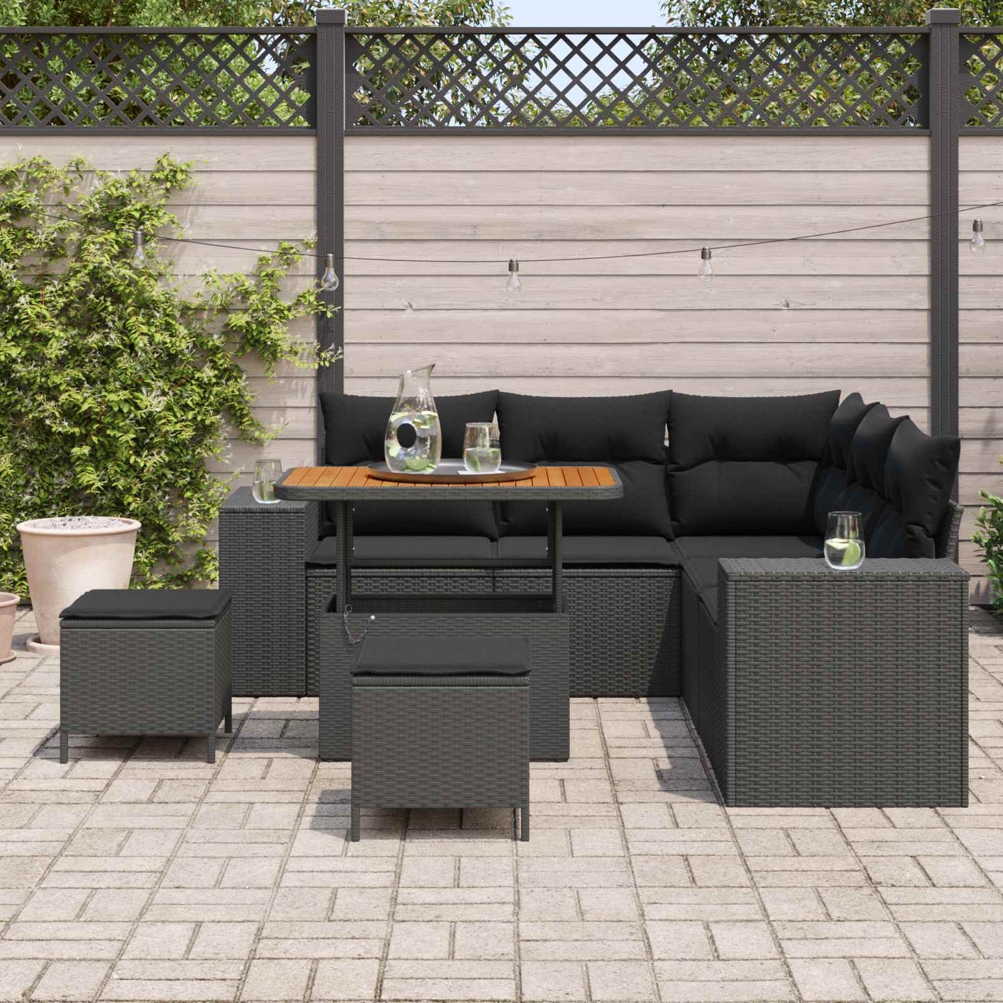 Havesofa Sæt 8 stk. 7-Antal sæder Sort polyrattan