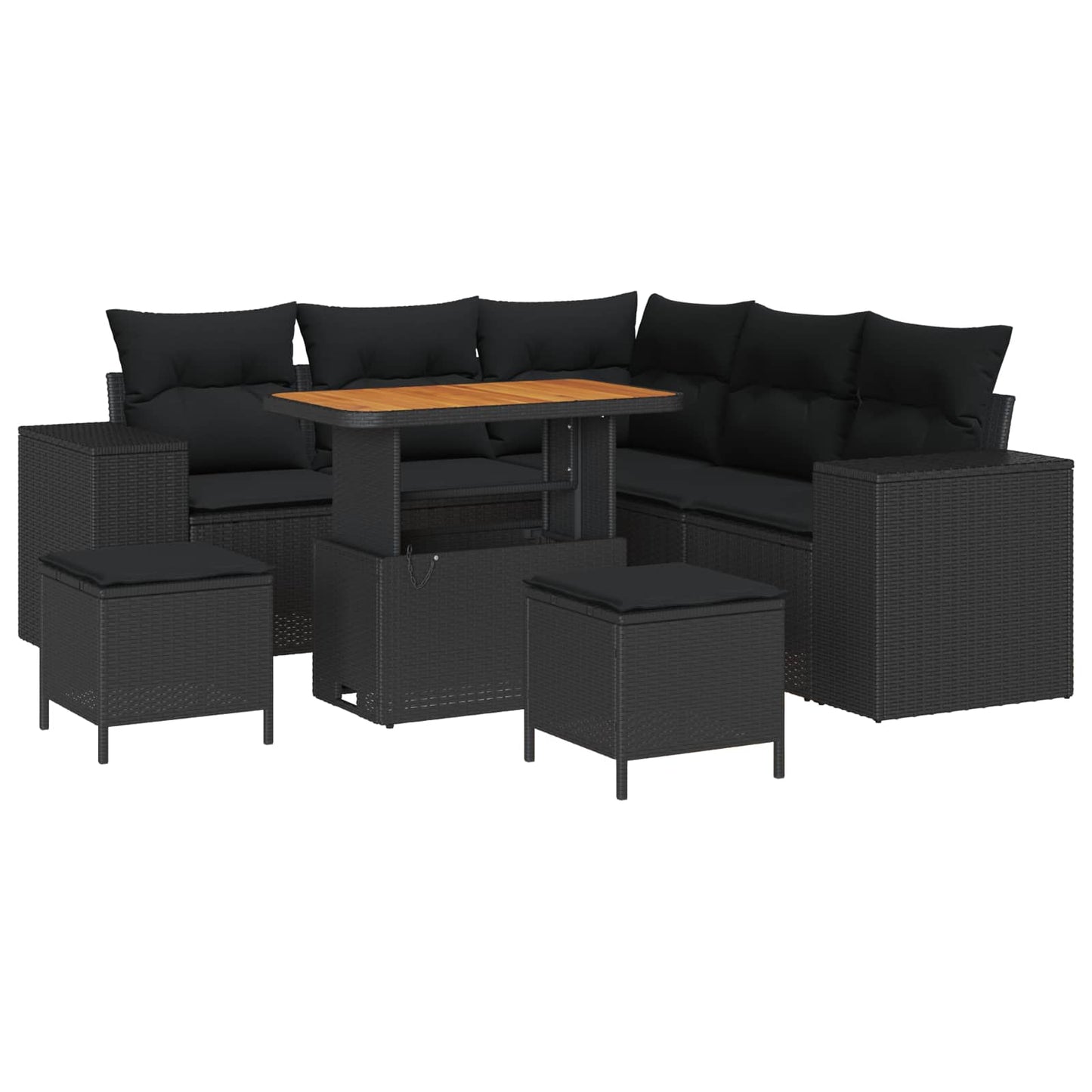 Havesofa Sæt 8 stk. 7-Antal sæder Sort polyrattan