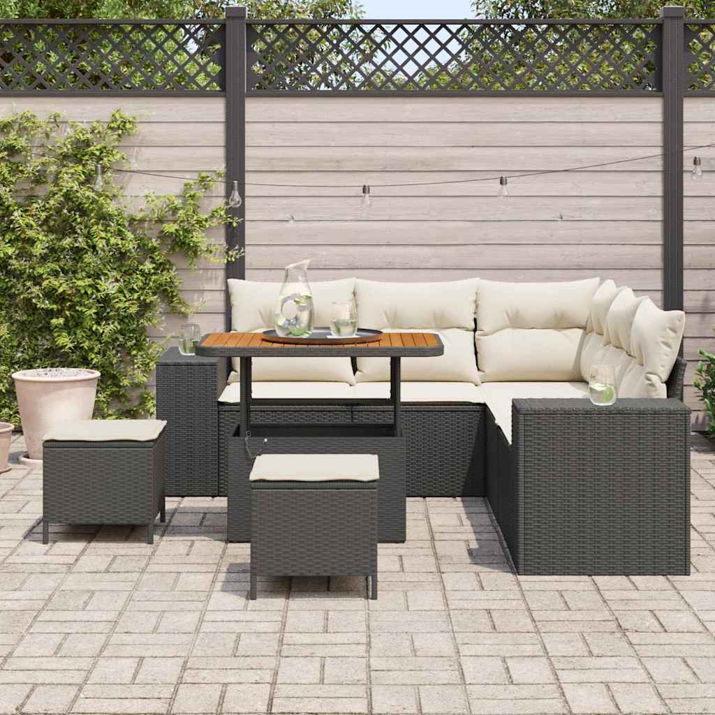 Havesofa Sæt 8 stk. 7-Antal sæder Sort og Cream polyrattan