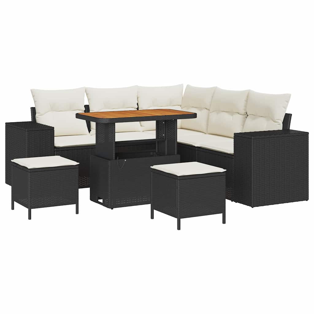 Havesofa Sæt 8 stk. 7-Antal sæder Sort og Cream polyrattan
