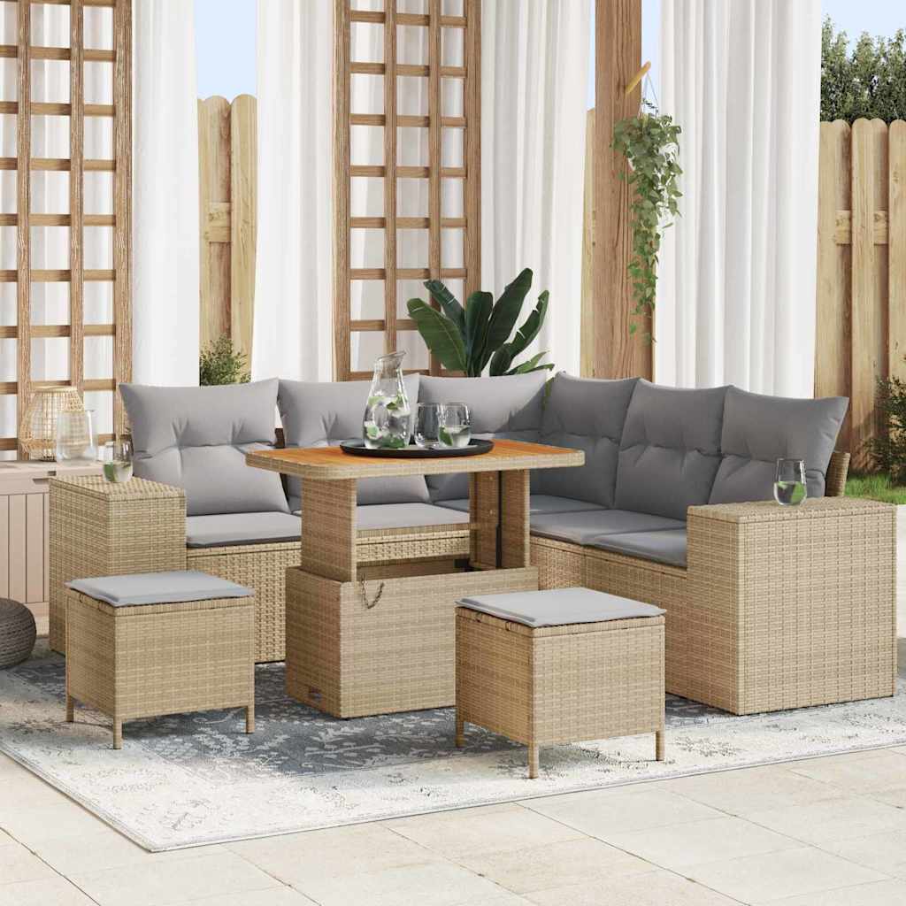 Havesofa Sæt 8 stk. 7-Antal sæder Beige og lys grå polyrattan