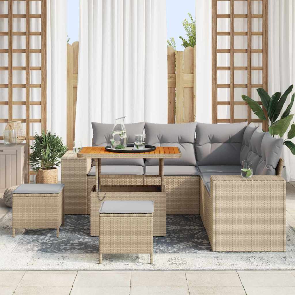 Havesofa Sæt 8 stk. 7-Antal sæder Beige og lys grå polyrattan