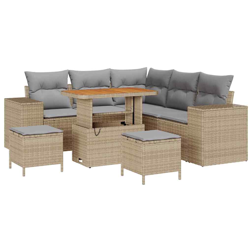 Havesofa Sæt 8 stk. 7-Antal sæder Beige og lys grå polyrattan