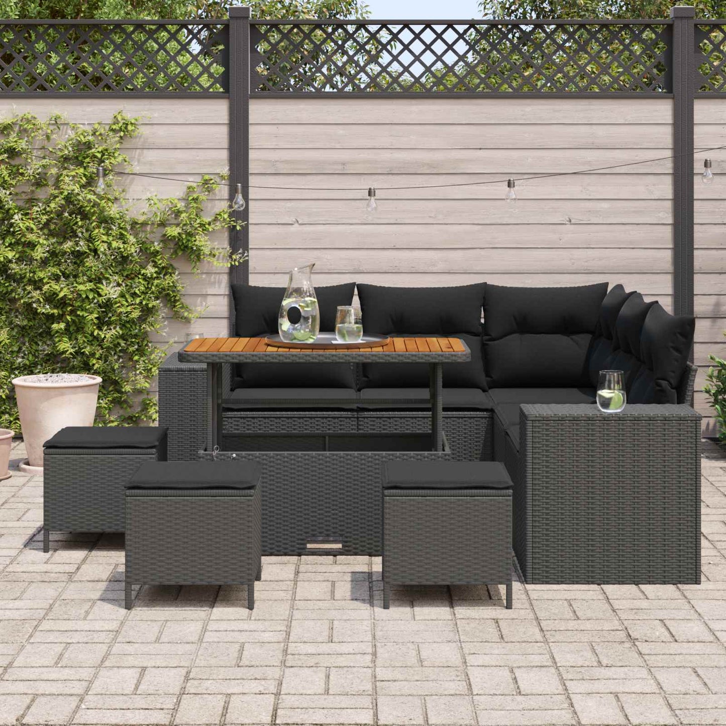 Havesofa Sæt 9 stk. 8-Antal sæder Sort polyrattan