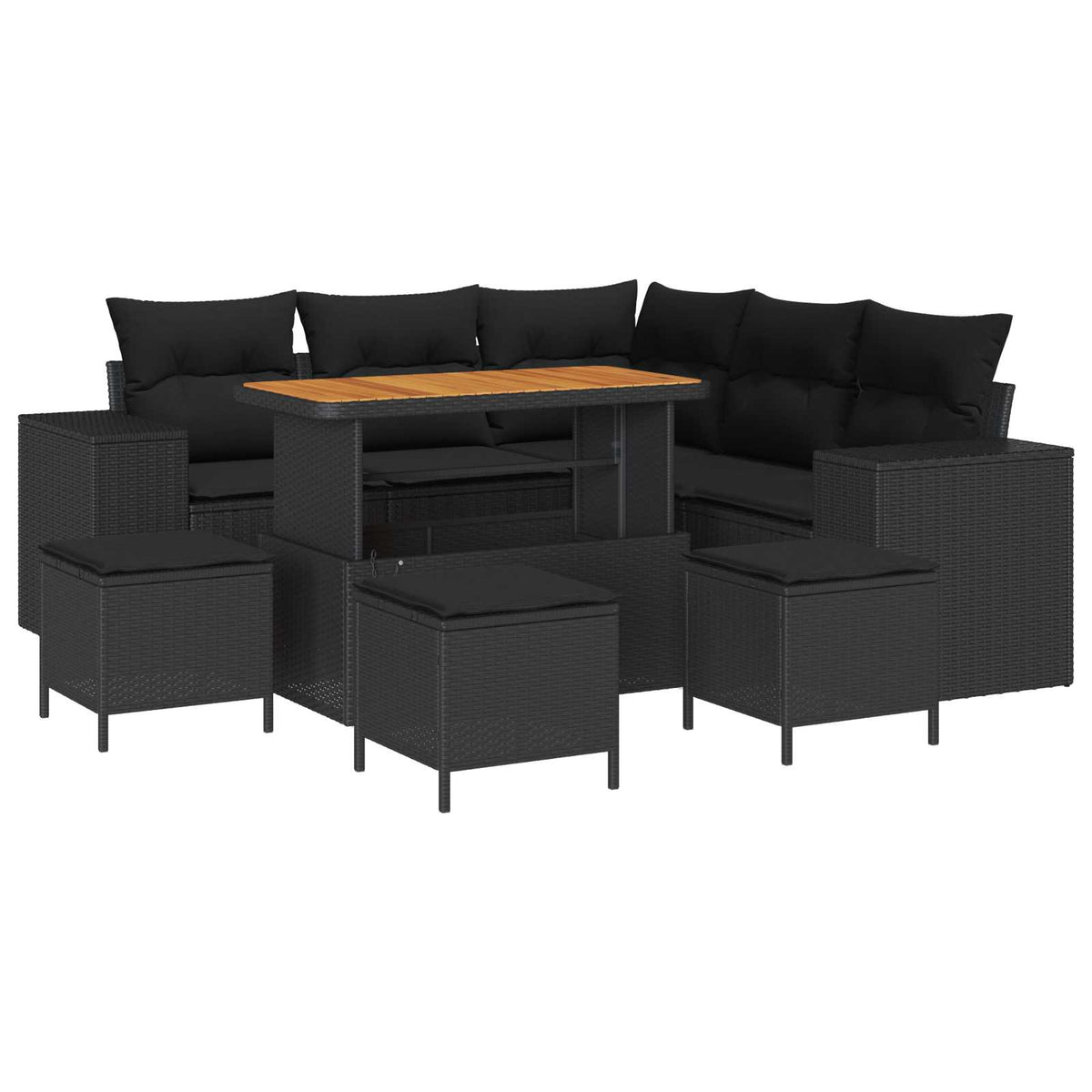 Havesofa Sæt 9 stk. 8-Antal sæder Sort polyrattan