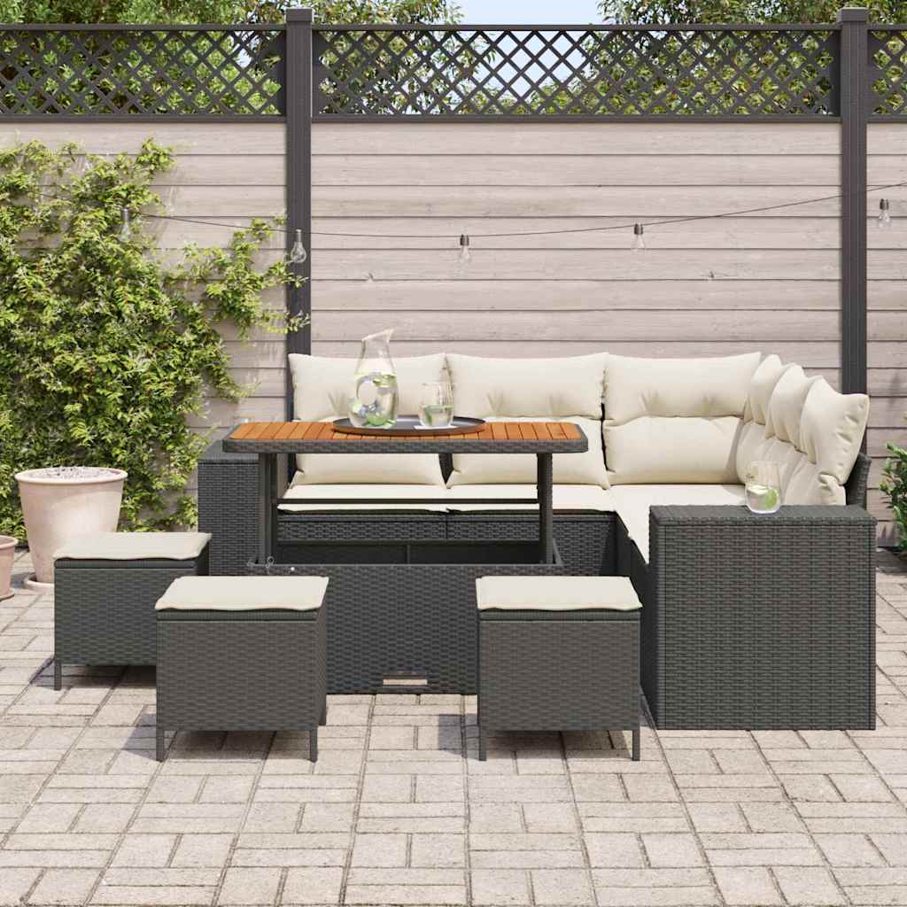 Havesofa Sæt 9 stk. 8-Antal sæder Sort og Cream polyrattan