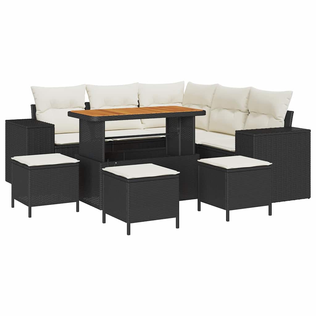 Havesofa Sæt 9 stk. 8-Antal sæder Sort og Cream polyrattan