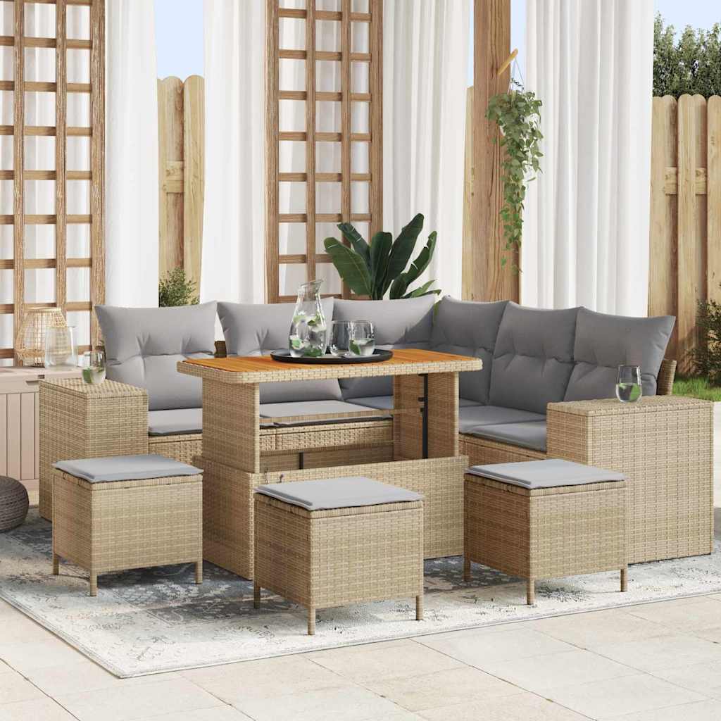 Havesofa Sæt 9 stk. 8-Antal sæder Beige og lys grå polyrattan
