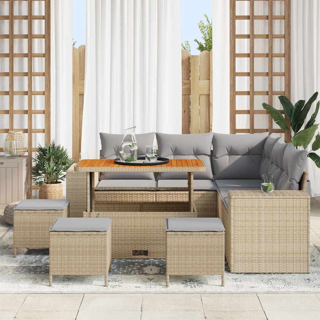 Havesofa Sæt 9 stk. 8-Antal sæder Beige og lys grå polyrattan