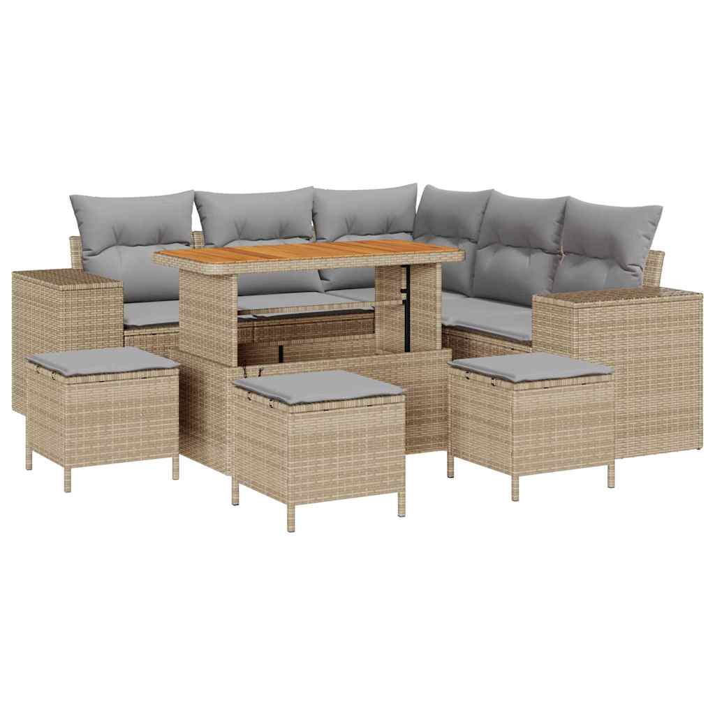 Havesofa Sæt 9 stk. 8-Antal sæder Beige og lys grå polyrattan