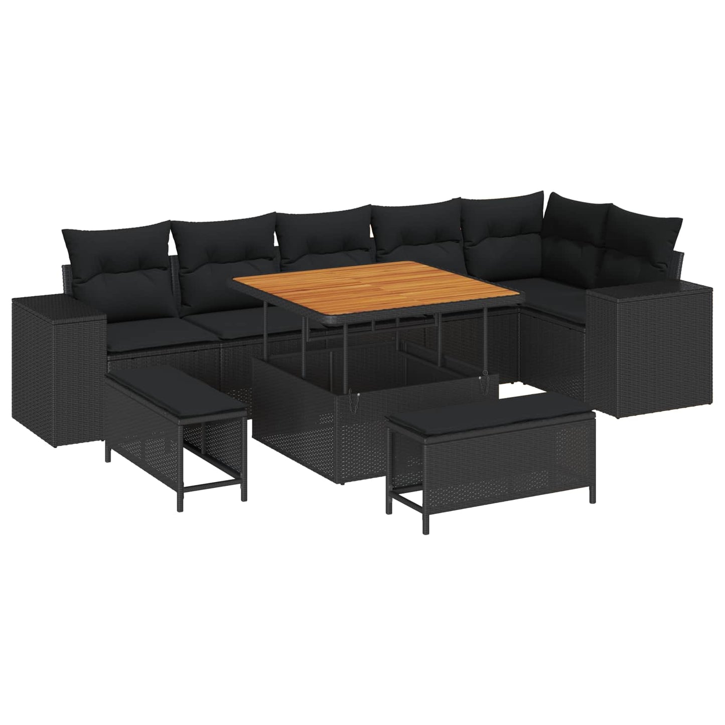 Havesofa Sæt 9 stk. 6-Antal sæder Sort polyrattan