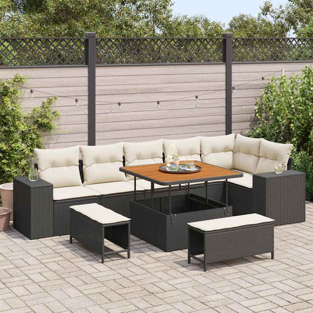 Havesofa Sæt 9 stk. 6-Antal sæder Sort og Cream polyrattan