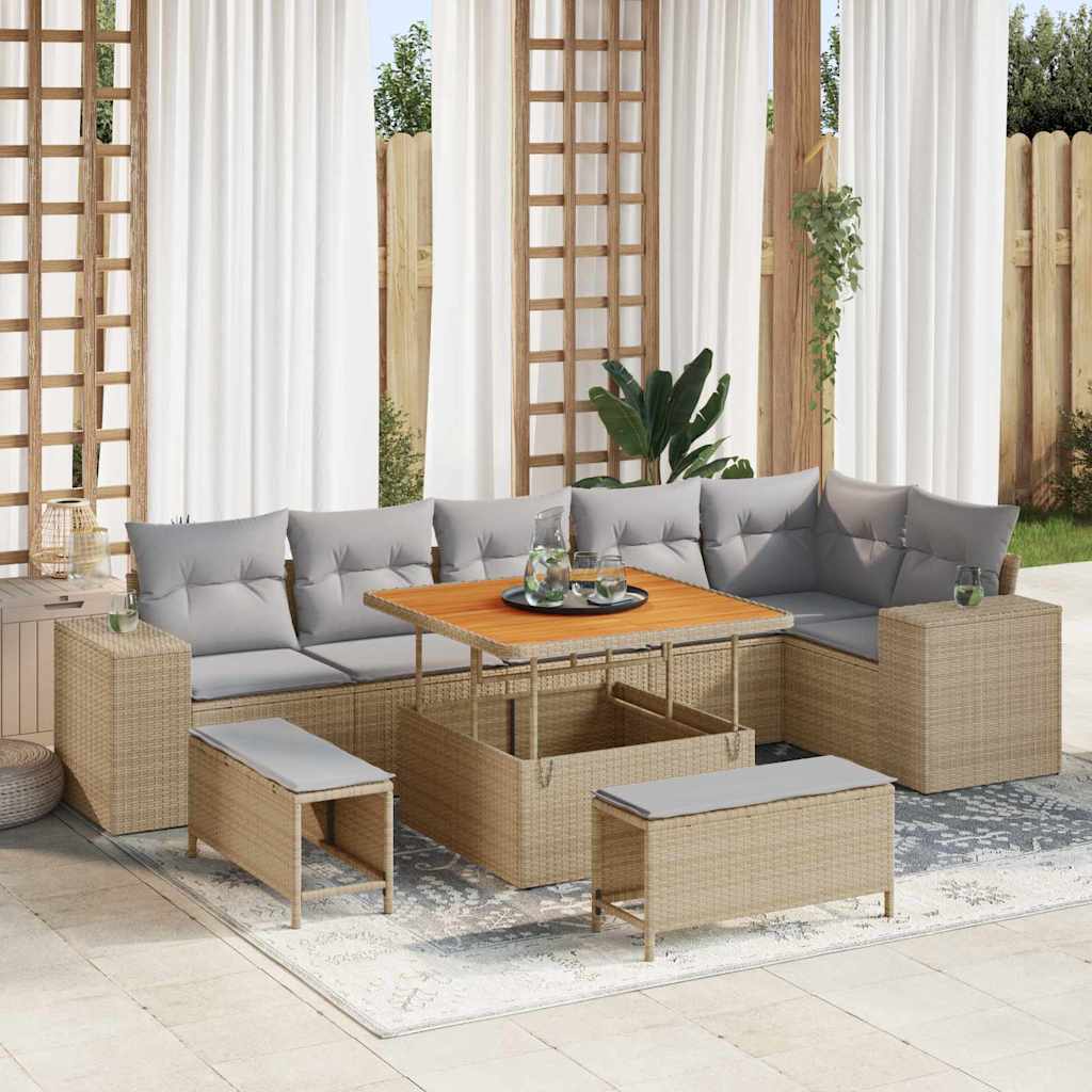Havesofa Sæt 9 stk. 6-Antal sæder Beige og lys grå polyrattan