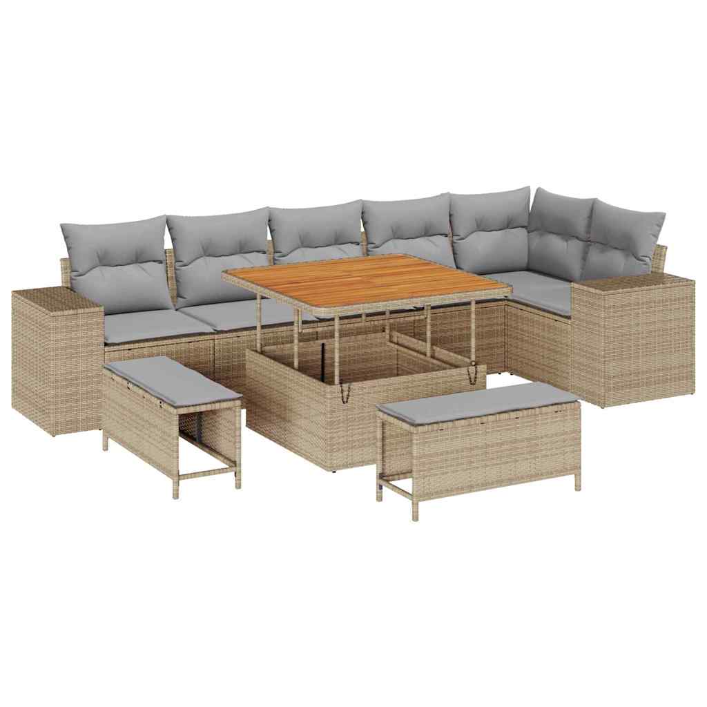 Havesofa Sæt 9 stk. 6-Antal sæder Beige og lys grå polyrattan