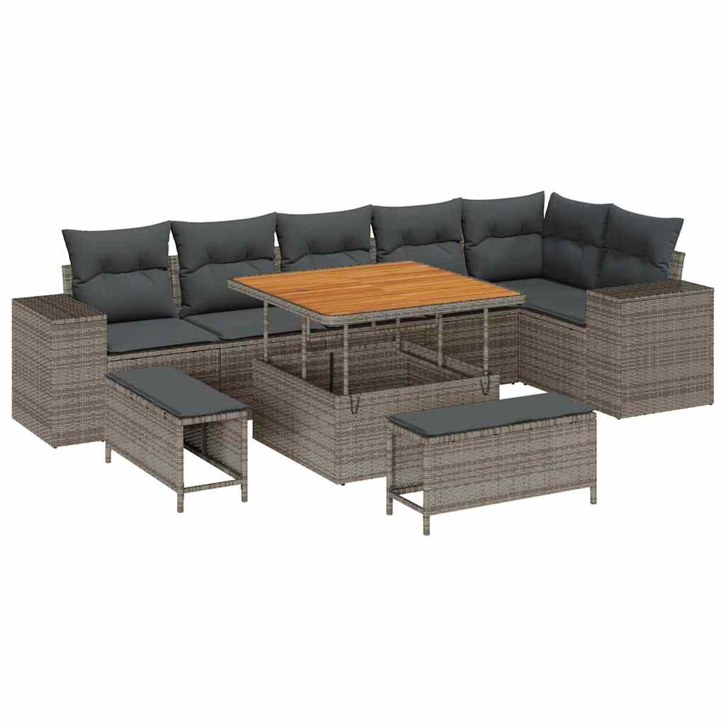 Havesofa Sæt 9 stk. 6-Antal sæder Grå polyrattan