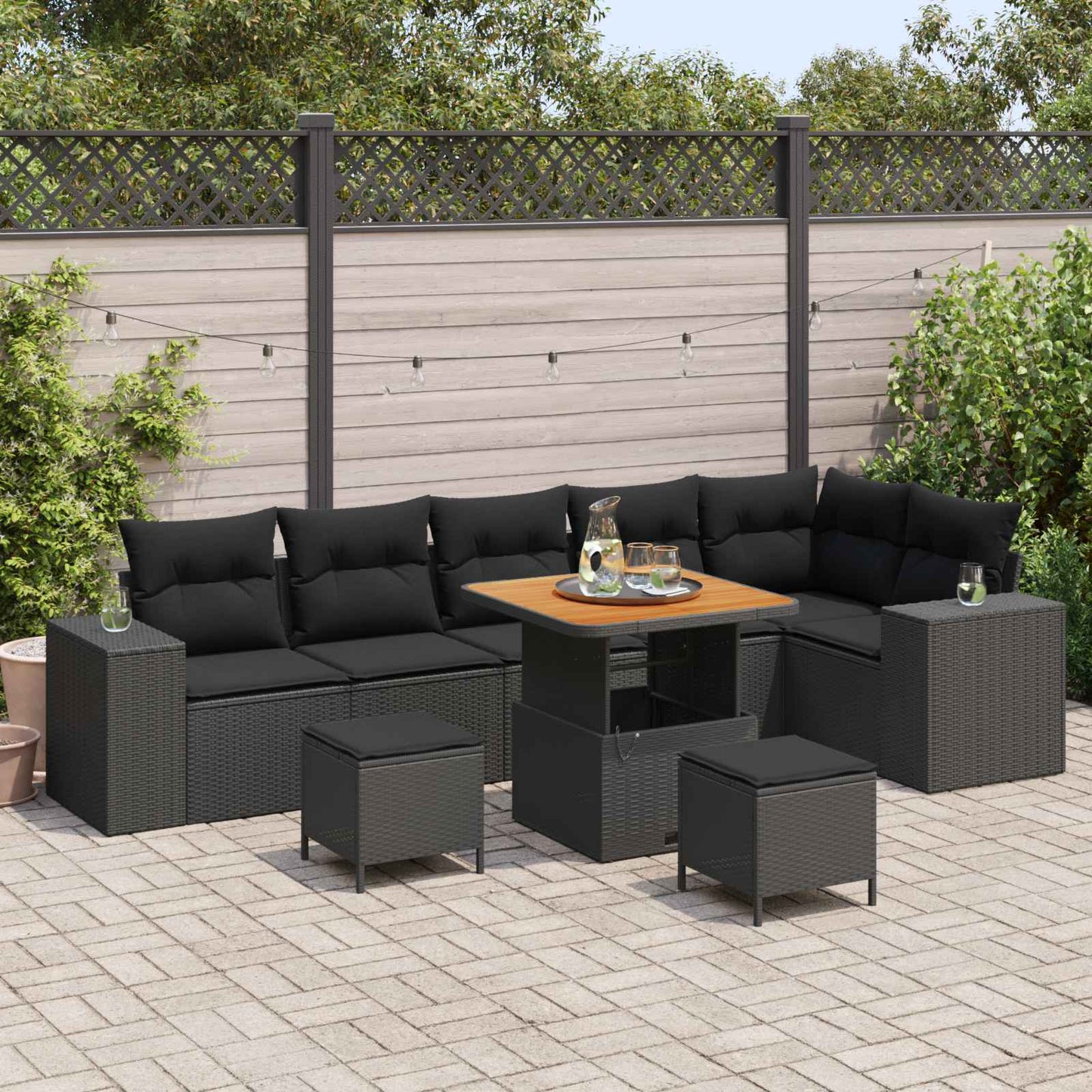 Havesofa Sæt 9 stk. 6-Antal sæder Sort polyrattan