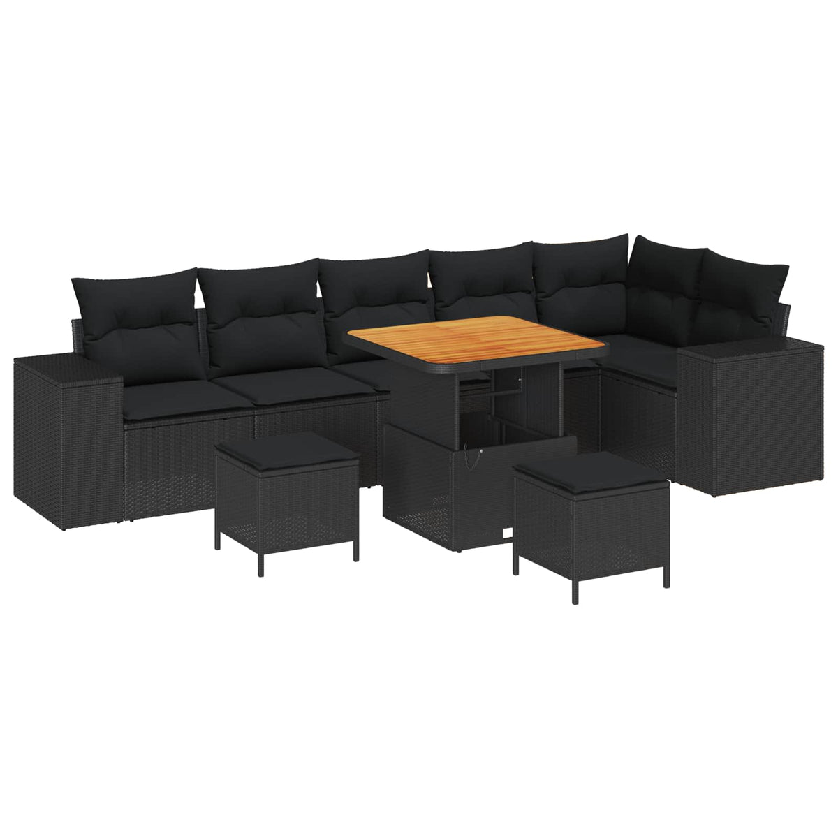 Havesofa Sæt 9 stk. 6-Antal sæder Sort polyrattan