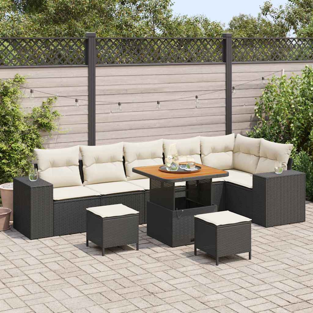 Havesofa Sæt 9 stk. 6-Antal sæder Sort og Cream polyrattan